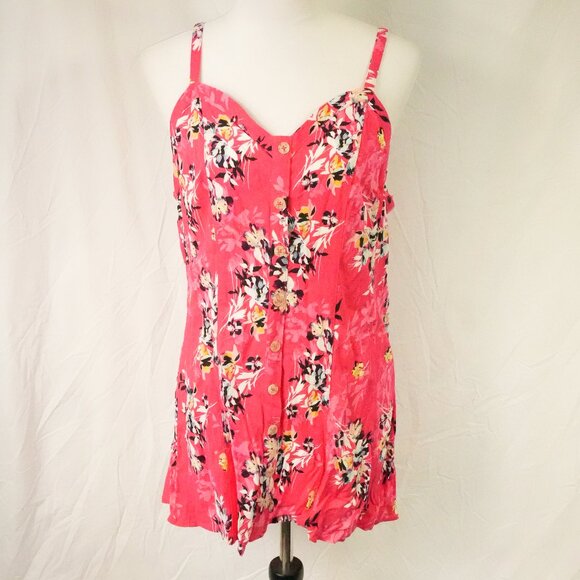 Torrid Linen Look LNC Adjustable Size 1 Bright Vibrant Pink Floral Tank Top - Picture 2 of 8